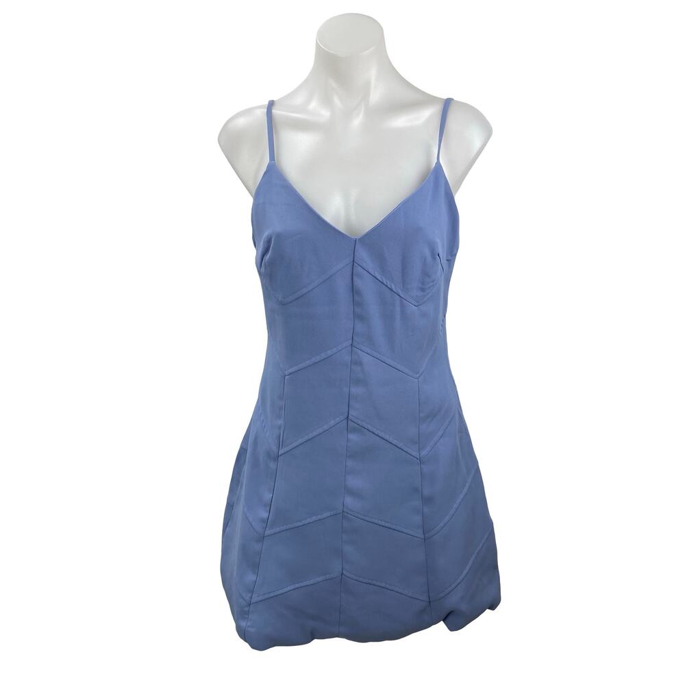 Dee Elly Women's Blue Chevron Seam Sleeveless V Neck Mini Tank A-Line Dress Sz S